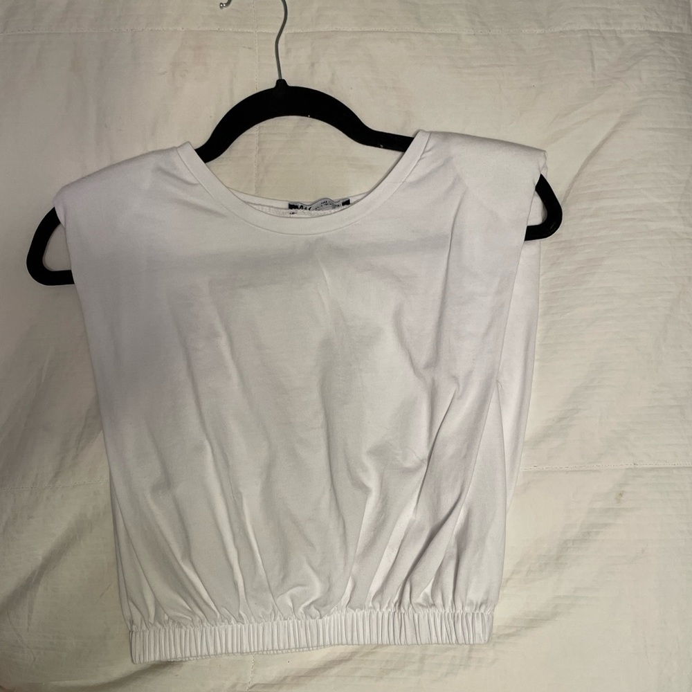 Zara White Shoulder Pad Crop Top